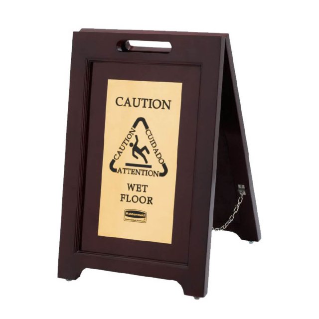 Προειδοποιητικό ξύλινο stand με χρυσή πλάκα Rubbermaid Wood Safety Sign Brass Plate -Gold